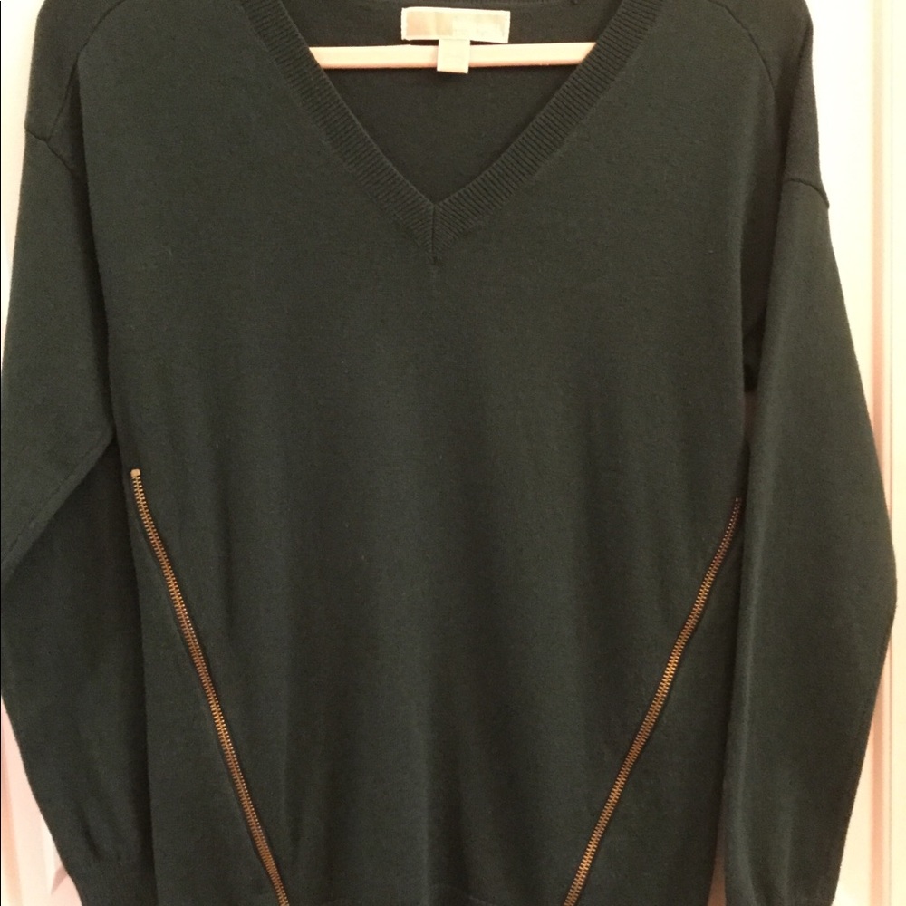 Michael Kors Green Golden Zippered Sweater Size SM